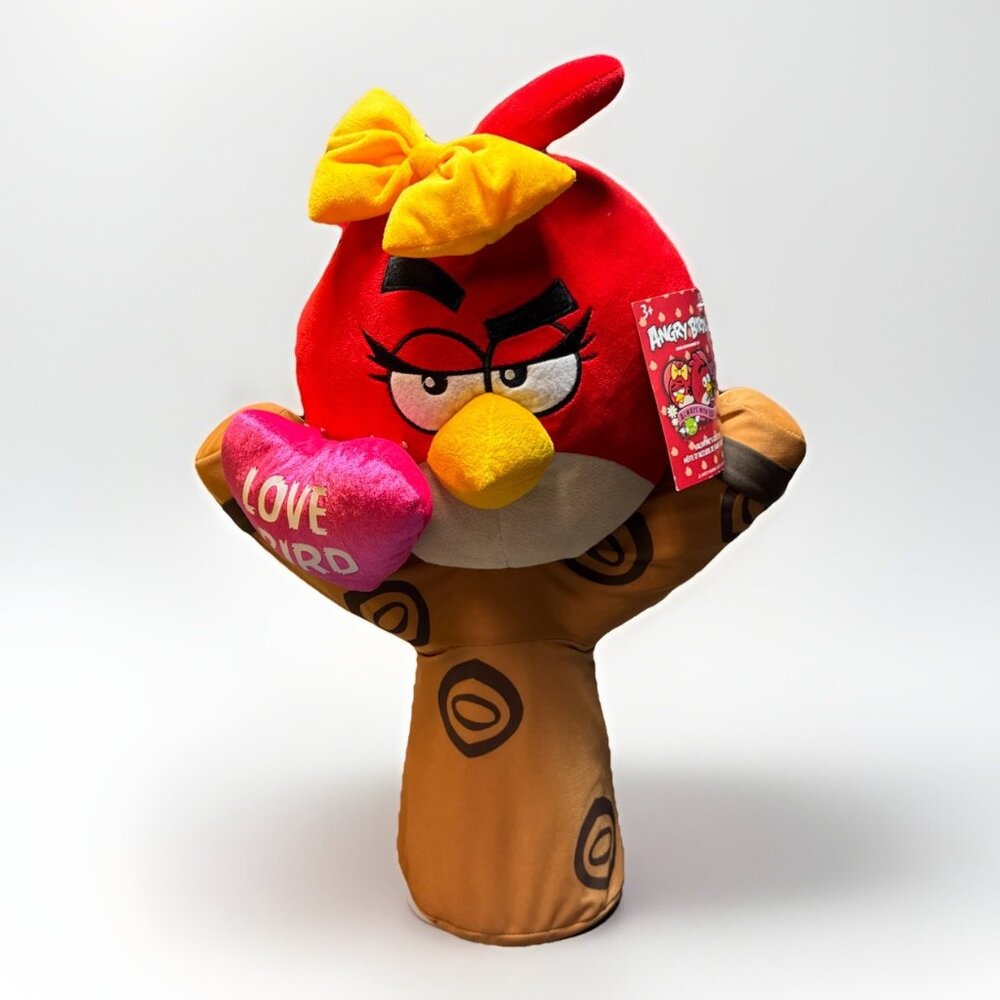 LARGE 2014 Rovio Angry Birds Plush Red Slingshot Valentine's Greeter Heart RARE‎